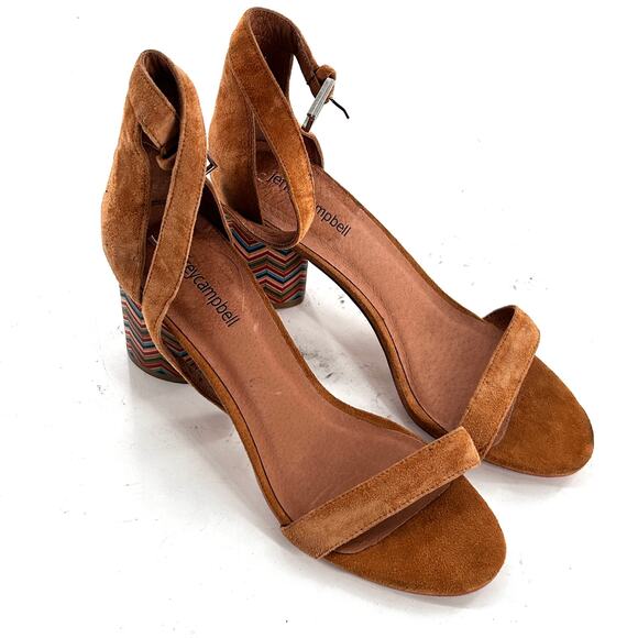 Jeffrey Campbell Purdy Heels 8 NWOT Tan Sandals Chevron Travel Resort Cruise - Picture 6 of 8